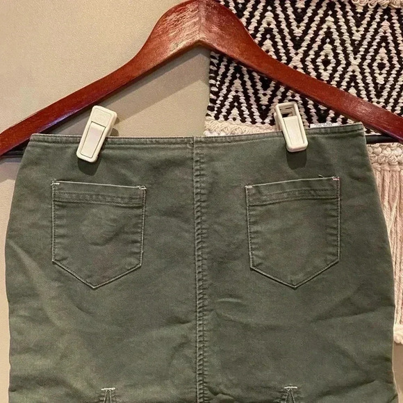 Y2K 90s BDG OLIVE GREEN OINK STITCH FLARE SKIRT - Picture 3 of 7